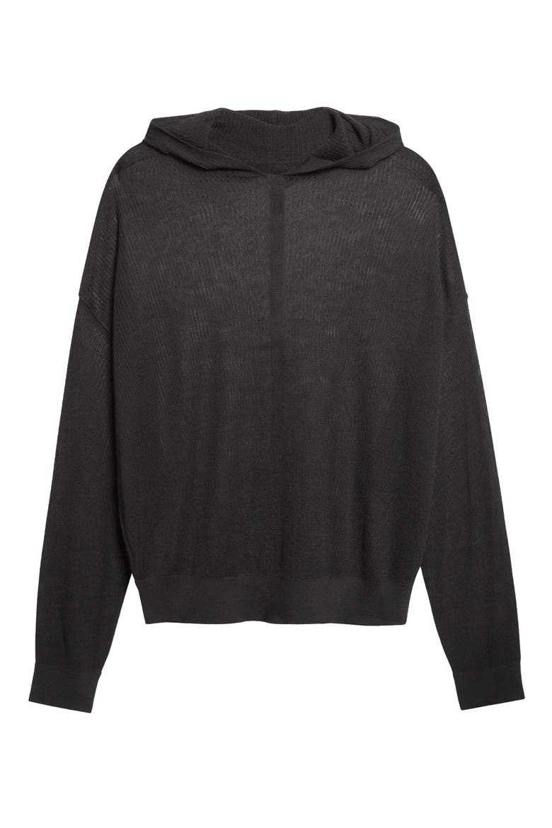 Hun Oversize Rib Cashmere Hoodie, Alternate, color, BLACK