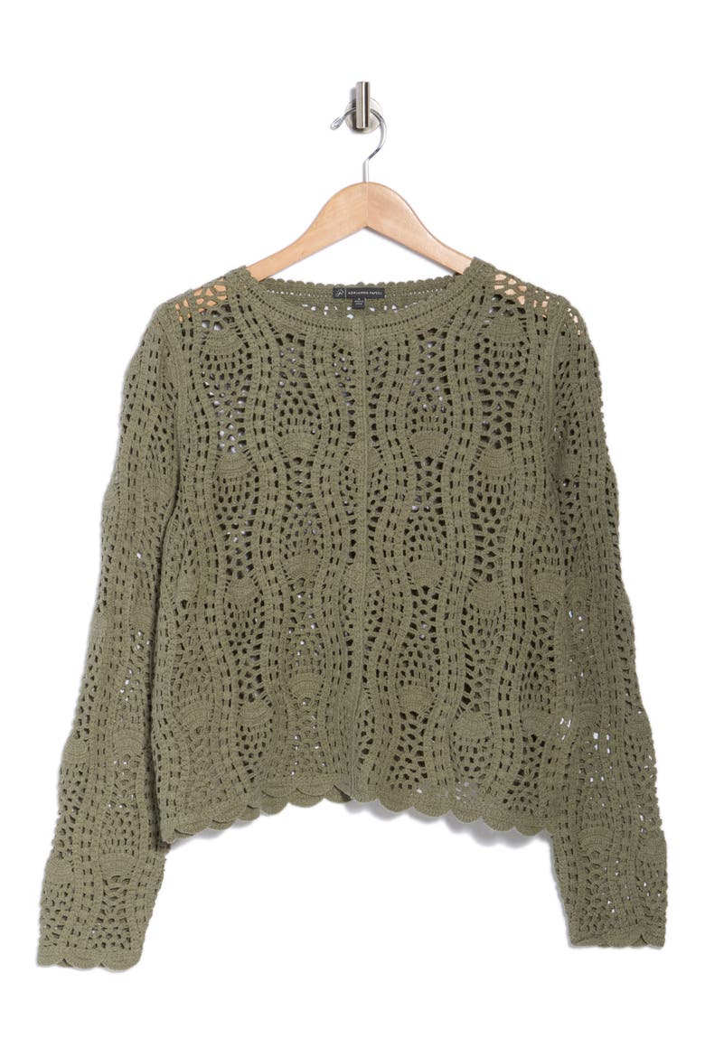 Pointelle Sweater, Alternate, color, SAGE MOSS