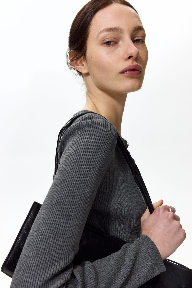Ribbed Cardigan, Alternate, color, Dark gray melange