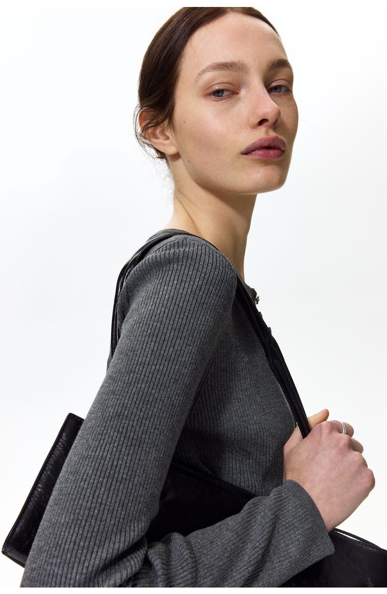 H&M Ribbed cardigan, Alternate, color, Dark Gray Melange