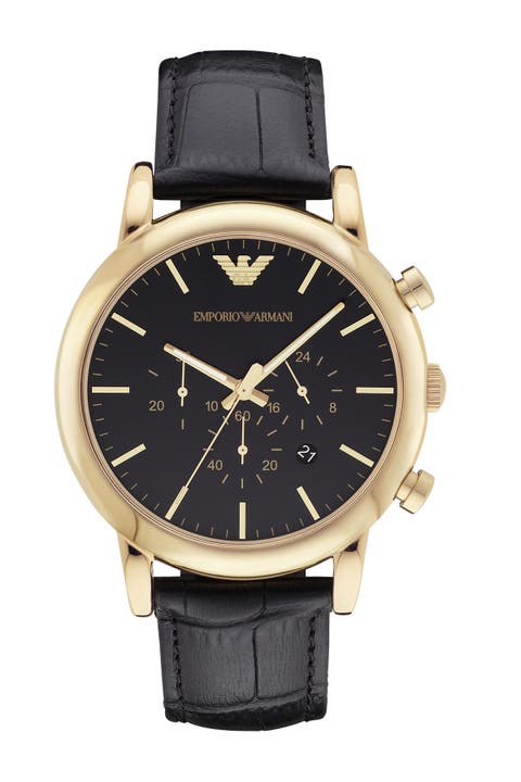 Emporio Armani Leather Strap Watch, 46mm