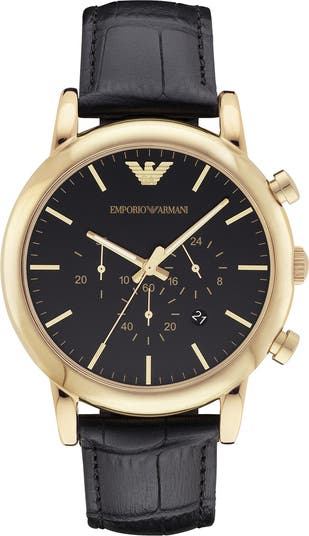 Emporio Armani Leather Strap Watch, 46mm