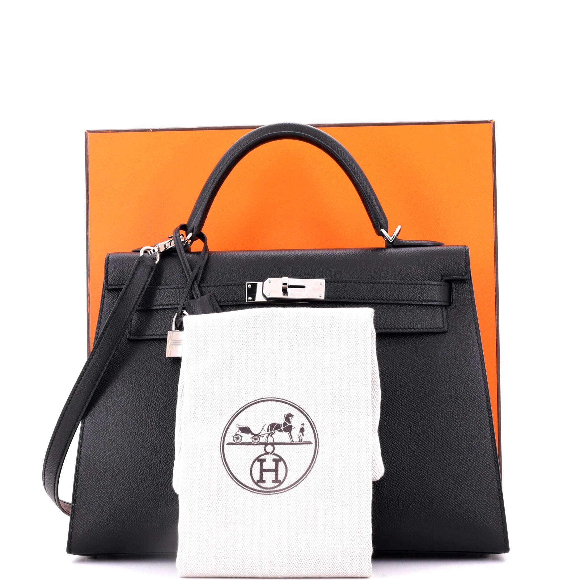Pre-Owned Hermes Kelly Handbag Black Epsom with Palladium Hardware 32, Alternate, color, 
