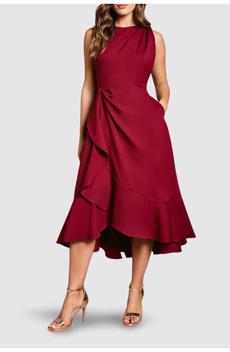 Coast Waterfall Crepe Midi Dress, Alternate, color, Burgundy