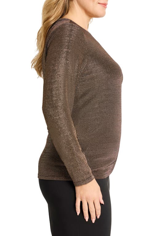 Nic + Zoe Nic+zoe Diamonte Long Sleeve Knit Top In Brown
