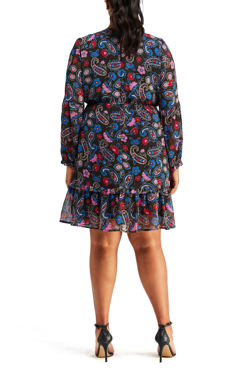 Estelle Cannes Paisley Print Long Sleeve Chiffon A-Line Dress, Alternate, color, 