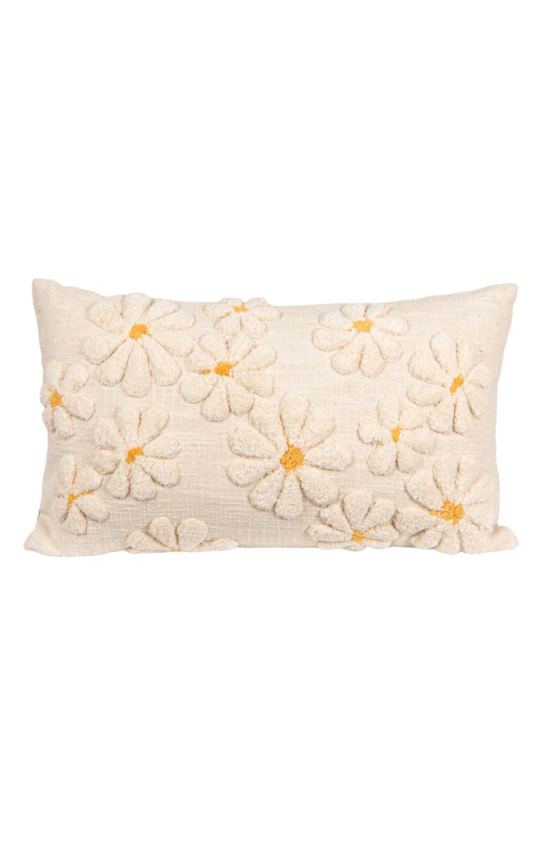 Storied Home Cotton Slub Lumbar Pillow with Tufted Flowers, Natural and Yellow, Main, color, Natural
