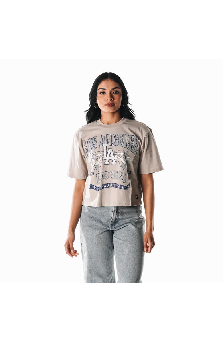 THE WILD COLLECTIVE Women's The Wild Collective Cream Los Angeles Dodgers Cropped Vintage Boxy T-Shirt, Main, color, Cream