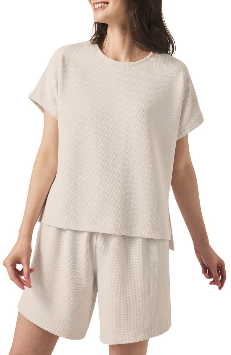 Splendid Waffle Scuba Knit Short Sleeve Sweatshirt, Main, color, Moonstone