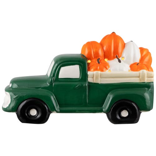 Northlight Led Lighted Ceramic Truck Hauling Pumpkins Fall Harvest Decoration In Green