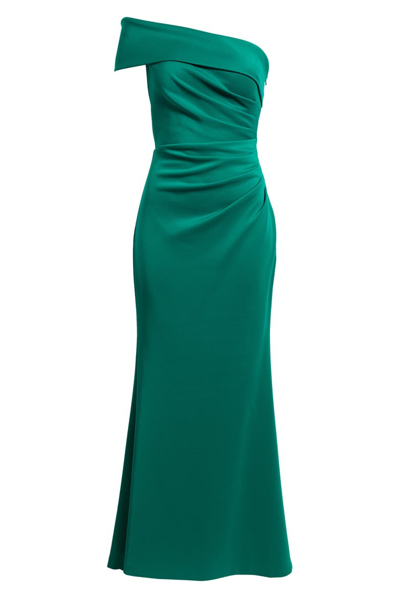 One-Shoulder Ruched Gown, Alternate, color, GREEN