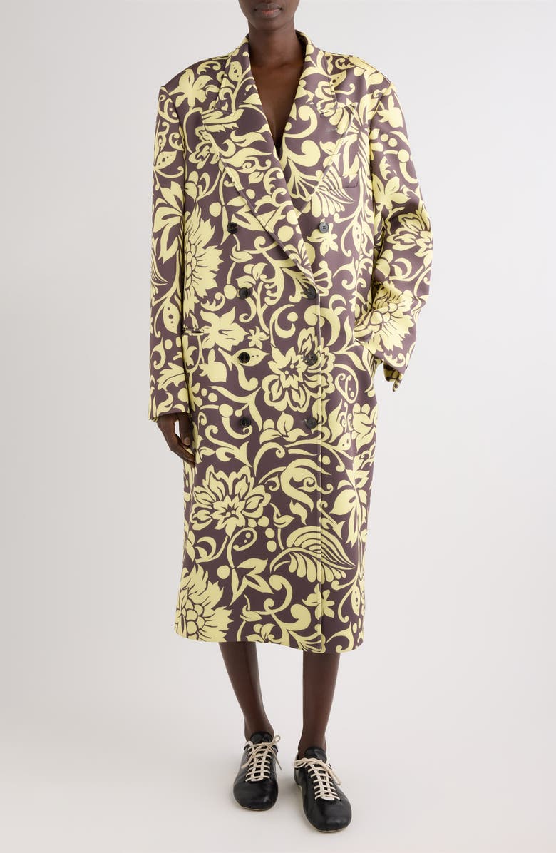 Dries Van Noten Rosea Historical Floral Double Breasted Scuba Knit Overcoat, Main, color, Taupe