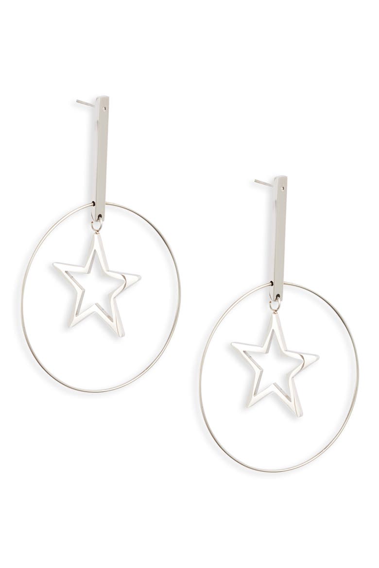 Floating Star Hoop Earrings, Main, color, RHODIUM SILVER