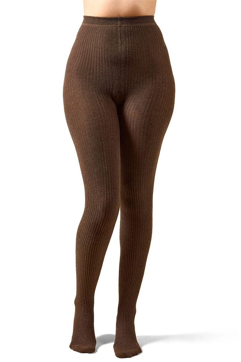Cable Stitch Sweater Tights, Alternate, color, BROWN HEATHER