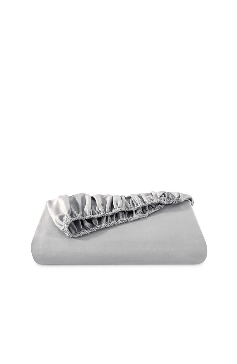 Bare Home 400 Thread Count Organic Cotton Sateen Fitted Sheet - Full XL, Main, color, Grey