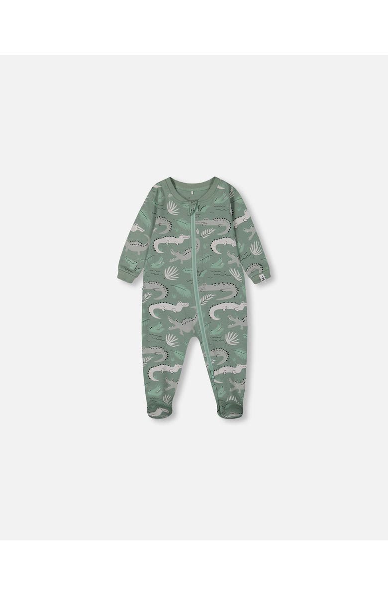 Deux par Deux Baby Boy's Printed Organic Cotton One-Piece Pajama Light Sage And Gray Crocodile, Main, color, 