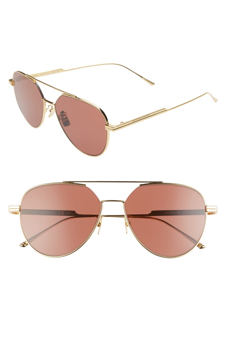 57mm Aviator Sunglasses, Main, color, GOLD/ RED