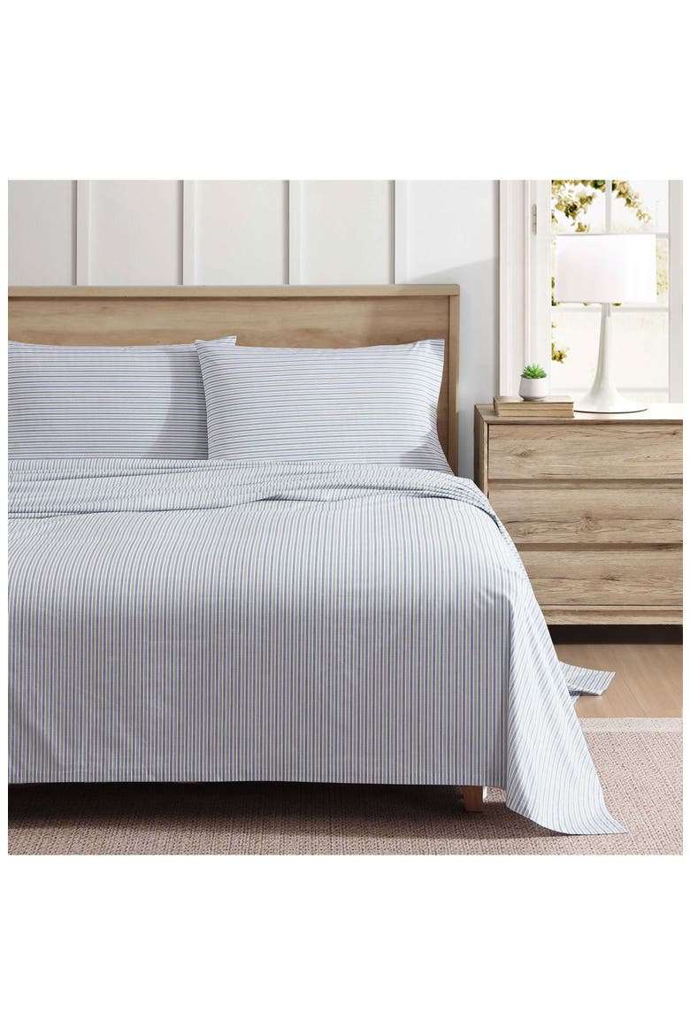 Ticking Stripe 200 Thread Count Cotton Percale Sheet Set, Alternate, color, NAVY BLUE/ GREEN