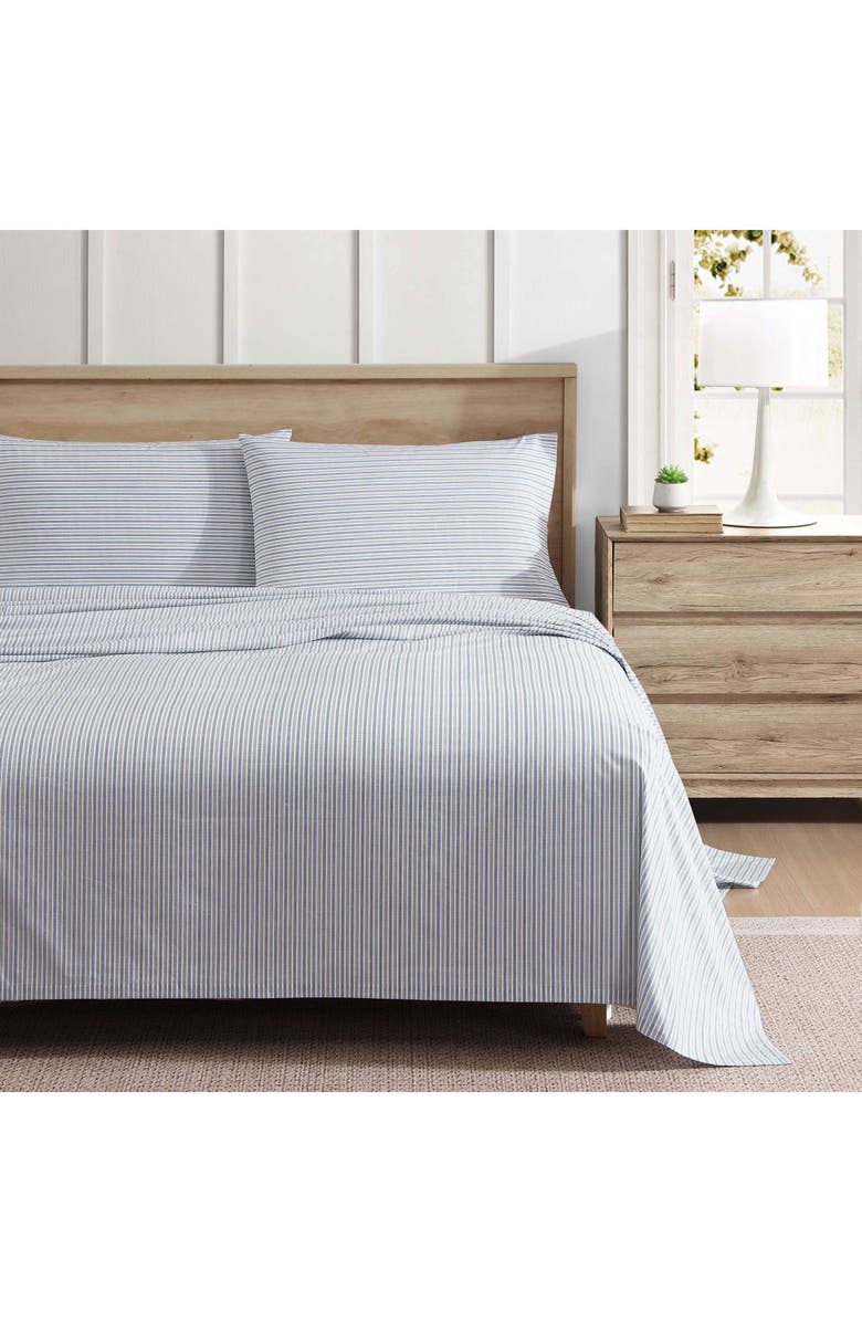 Eddie Bauer Ticking Stripe 200 Thread Count Cotton Percale Sheet Set, Alternate, color, Navy Blue/ Green