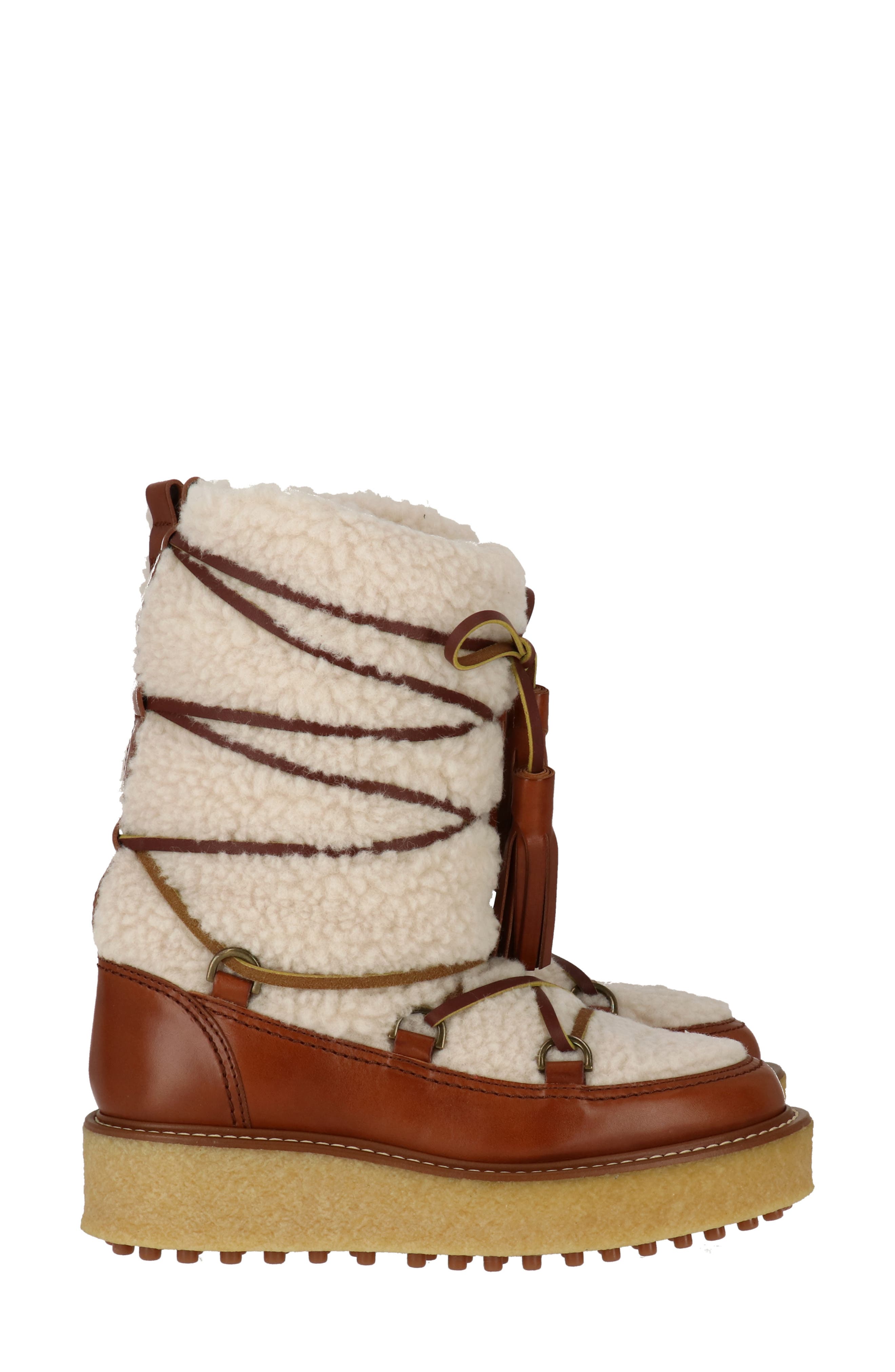 Tod's Faux Shearling & Leather Platform Boot, Alternate, color, 