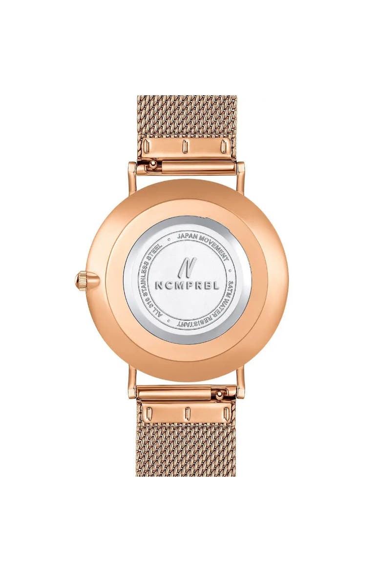 Advance CRWN Mesh Bracelet Watch, 36MM, Alternate, color, Brushed Rose Gold/Black