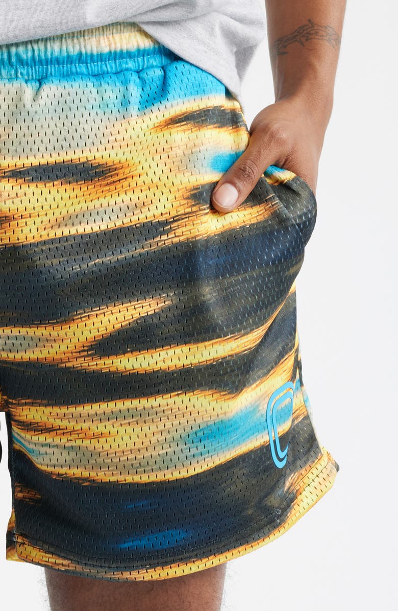 OVERTIME Splash Mesh Shorts, Alternate, color, Yellow