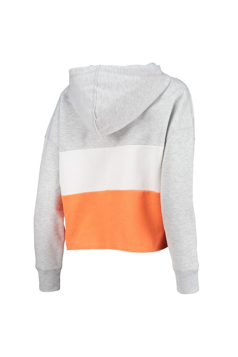 Women's '47 Heathered Gray/Heathered Orange Clemson Tigers Lizzy Colorblocked Cropped Pullover Hoodie, Alternate, color, Heather Gray