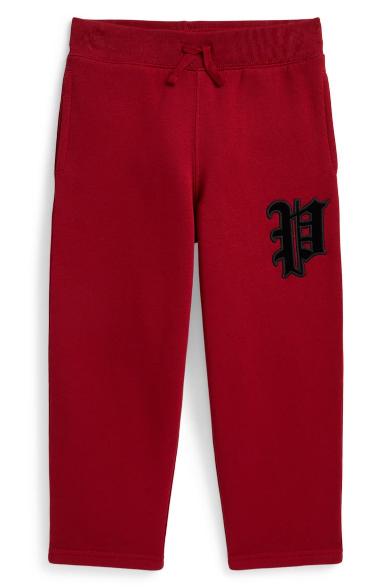 Kids' Velvet Appliqué Fleece Sweatpants, Main, color, EATON RED