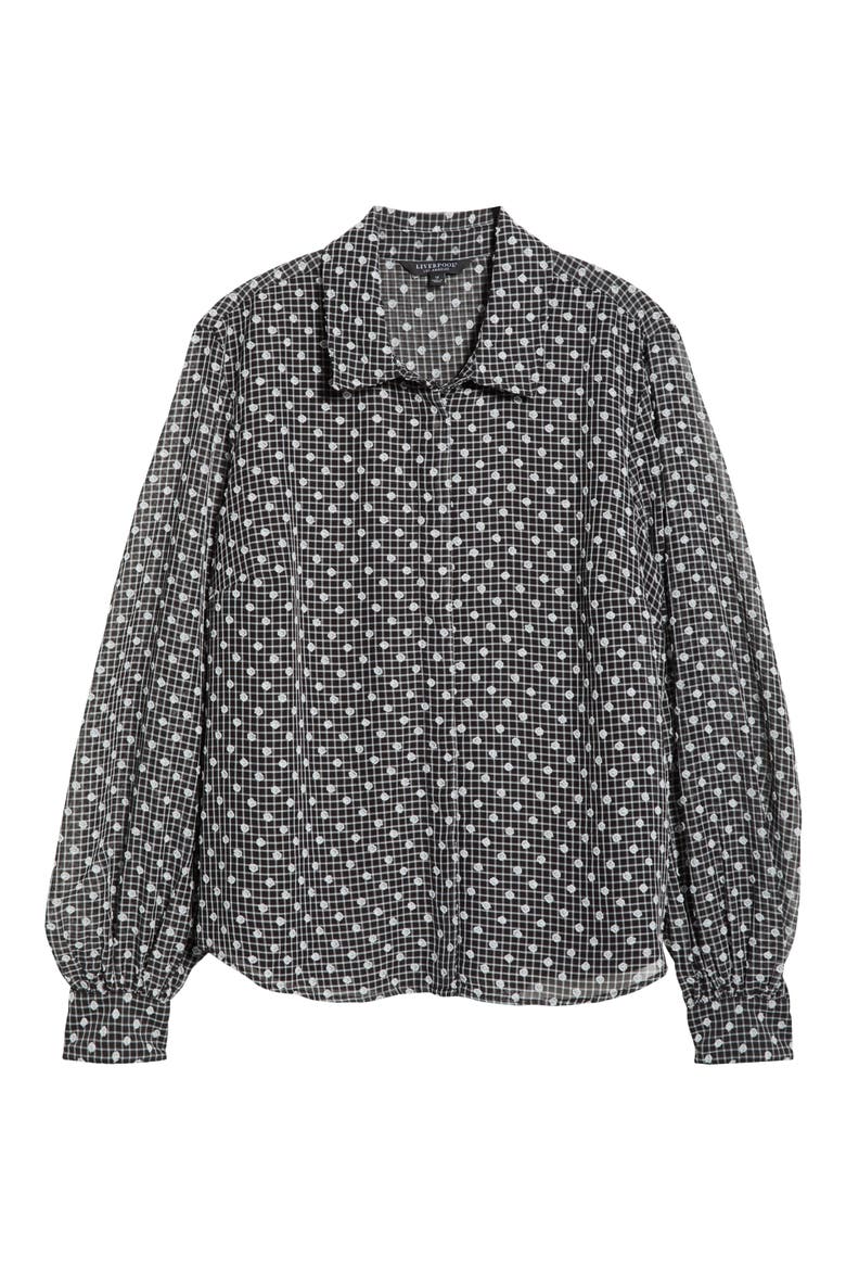Plaid Dobby Swiss Dot Top, Alternate, color, BLACK/ WHITE PLAID
