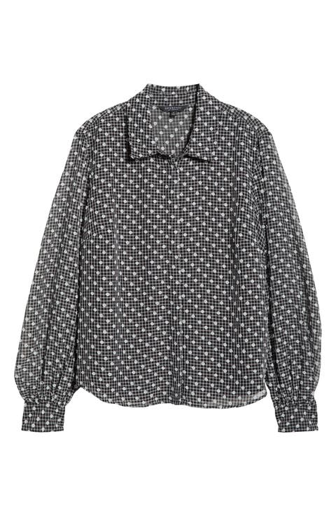 Plaid Dobby Swiss Dot Top