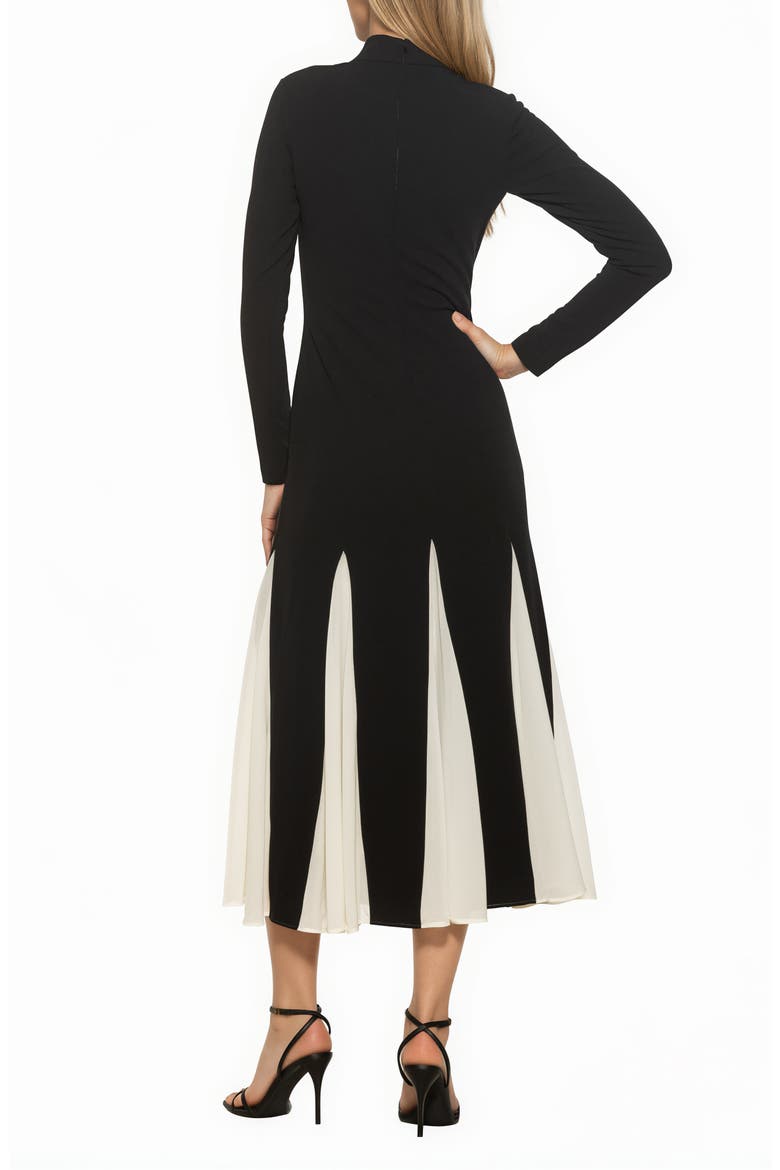 Veloura Mock Neck Long Sleeve Midi Dress, Alternate, color, BLACK/ WHITE