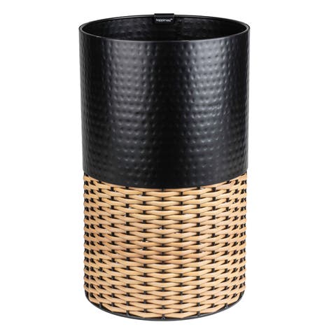 Asher Modern 2-Tone Faux Wicker/Metal Cylinder Waste Basket