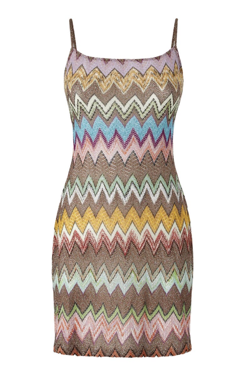 Missoni Mini Cover-up Dress In Lamé Viscose With Macro Zigzag Pattern, Alternate, color, Black & Multicoloured