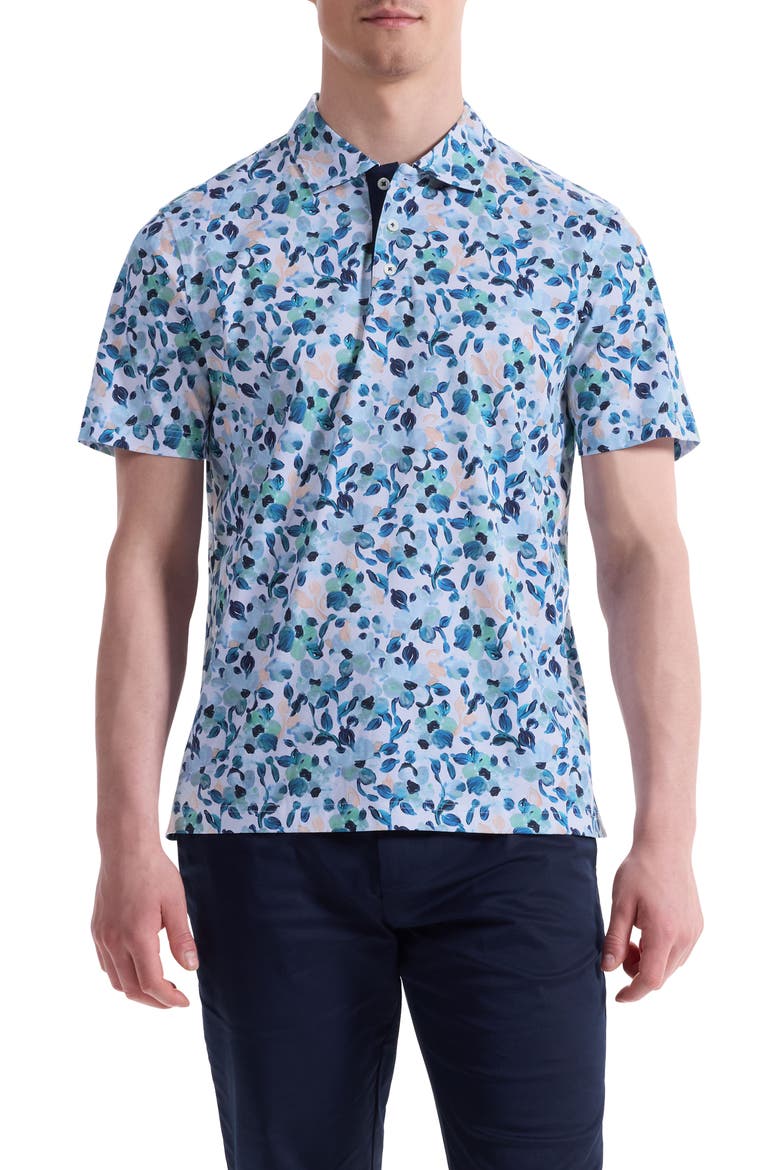 Hendrix Digital Abstract Floral Print Pima Cotton Polo, Main, color, MENTHOL