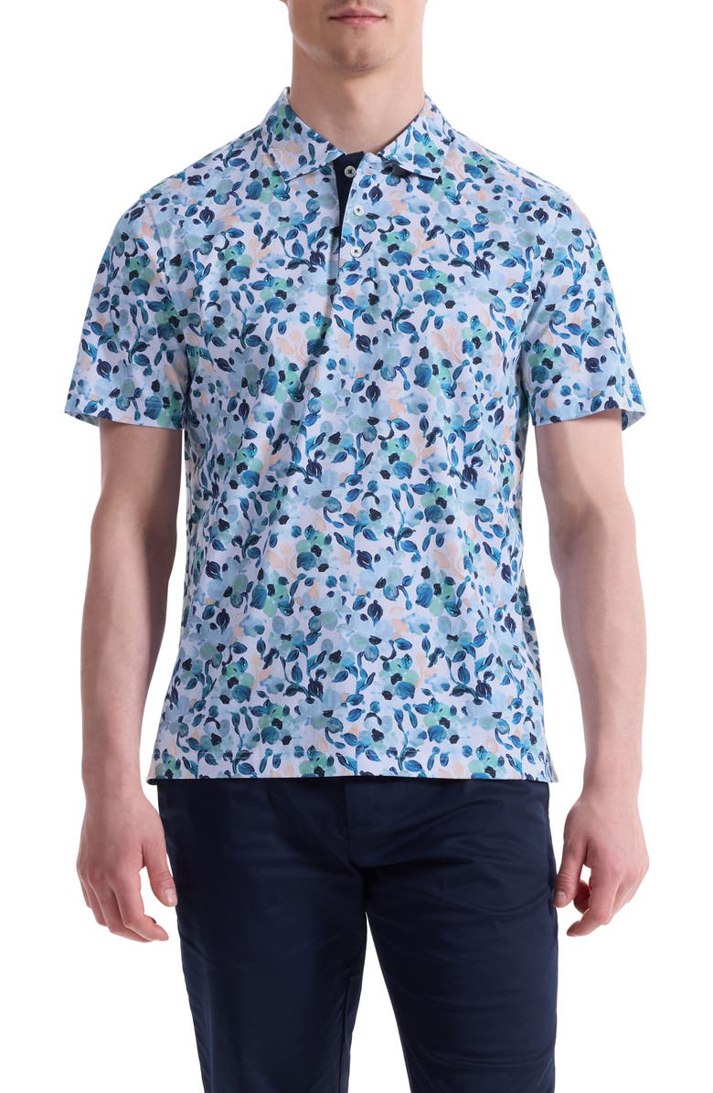 Bugatchi Hendrix Digital Abstract Floral Print Pima Cotton Polo, Main, color, Menthol