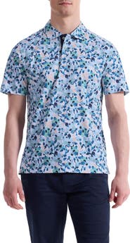 Bugatchi Hendrix Digital Abstract Floral Print Pima Cotton Polo