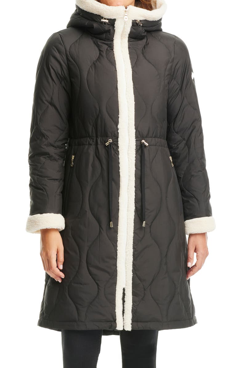Kate Spade New York Faux Shearling Trim Down & Feather Fill Coat, Main, color,
