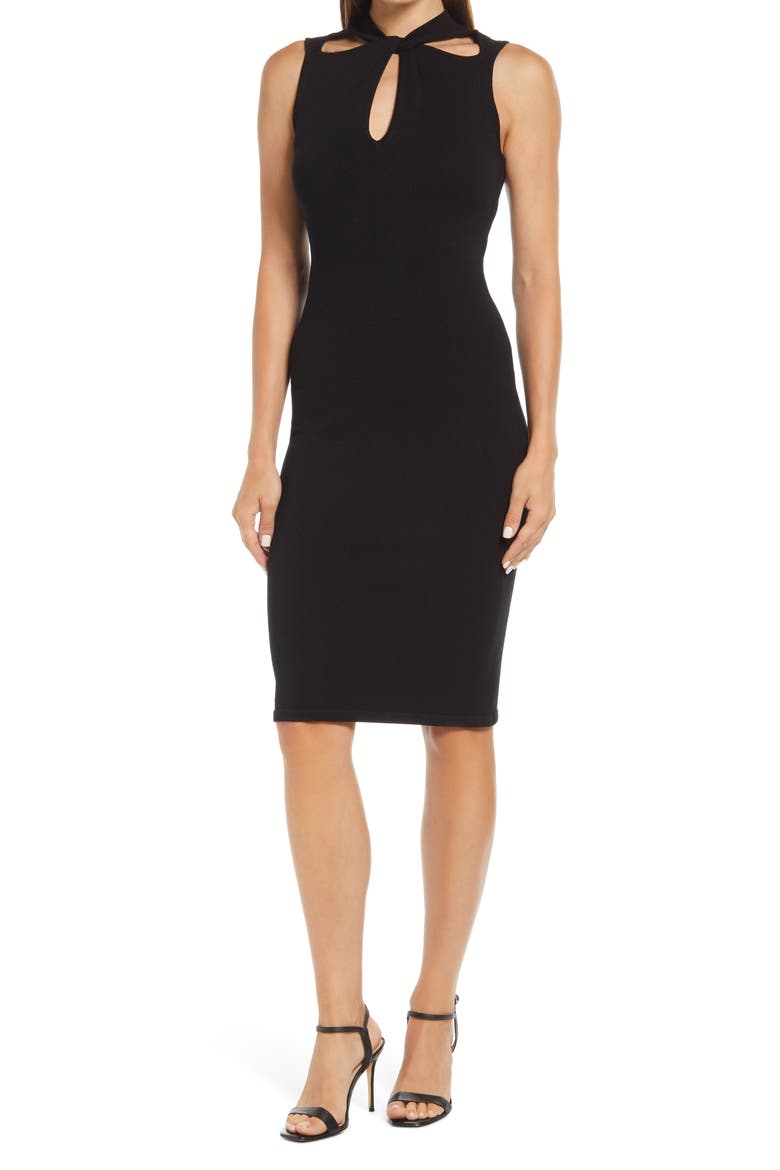 Mock Twist Sleeveless Dress, Main, color, BLACK