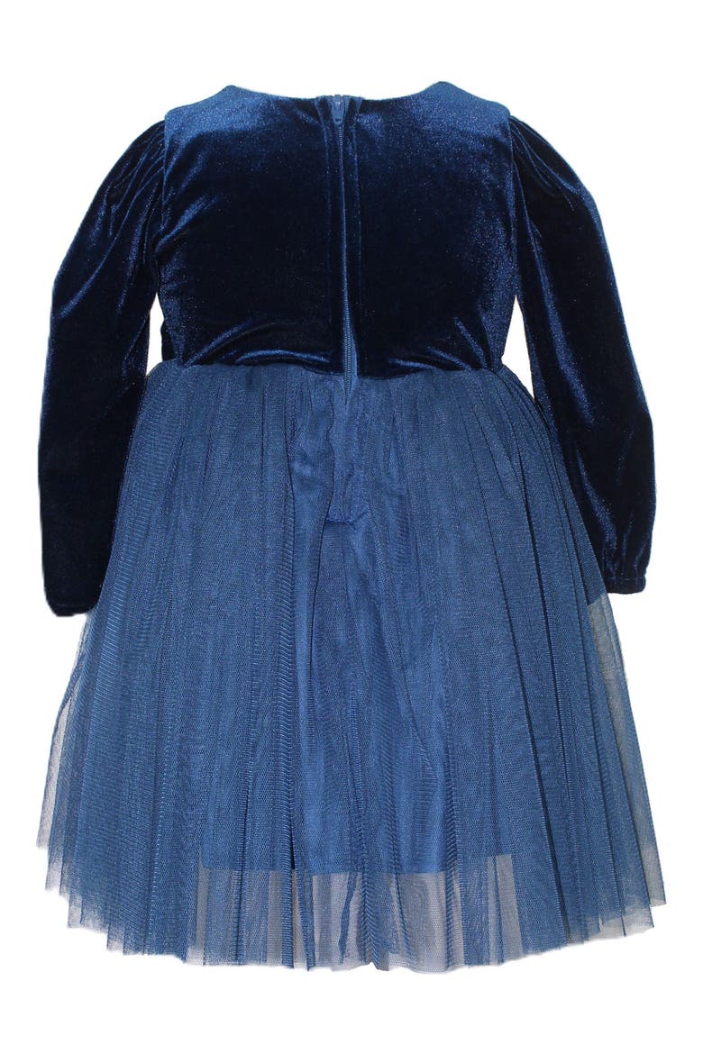 Kids' Long Sleeve Velvet & Tulle Party Dress, Alternate, color, NAVY