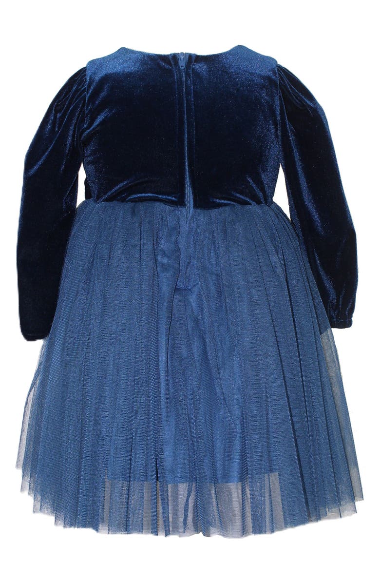 Popatu Kids' Long Sleeve Velvet & Tulle Party Dress, Alternate, color, Navy