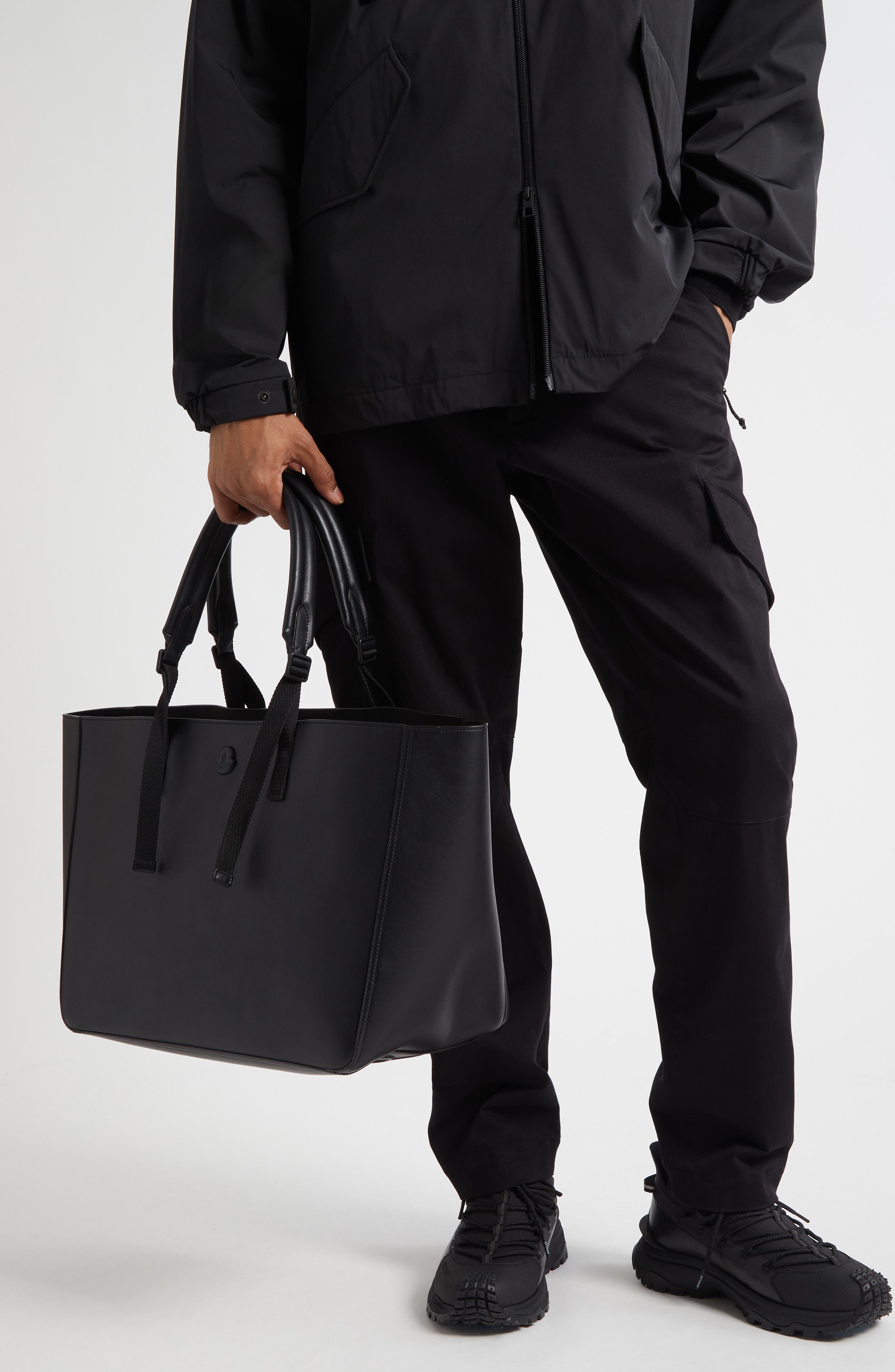 Moncler Carlo Leather Tote, Alternate, color, Black
