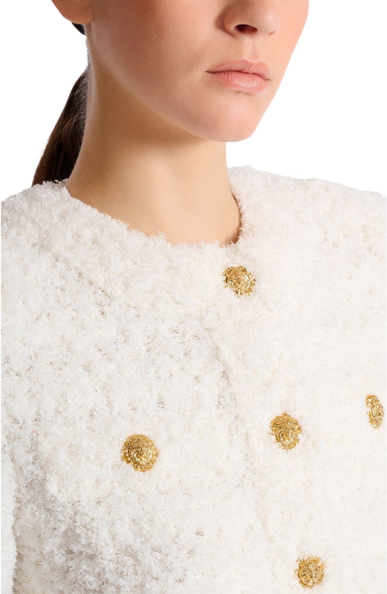 Balmain Cardigan in dotted tweed, Alternate, color, White