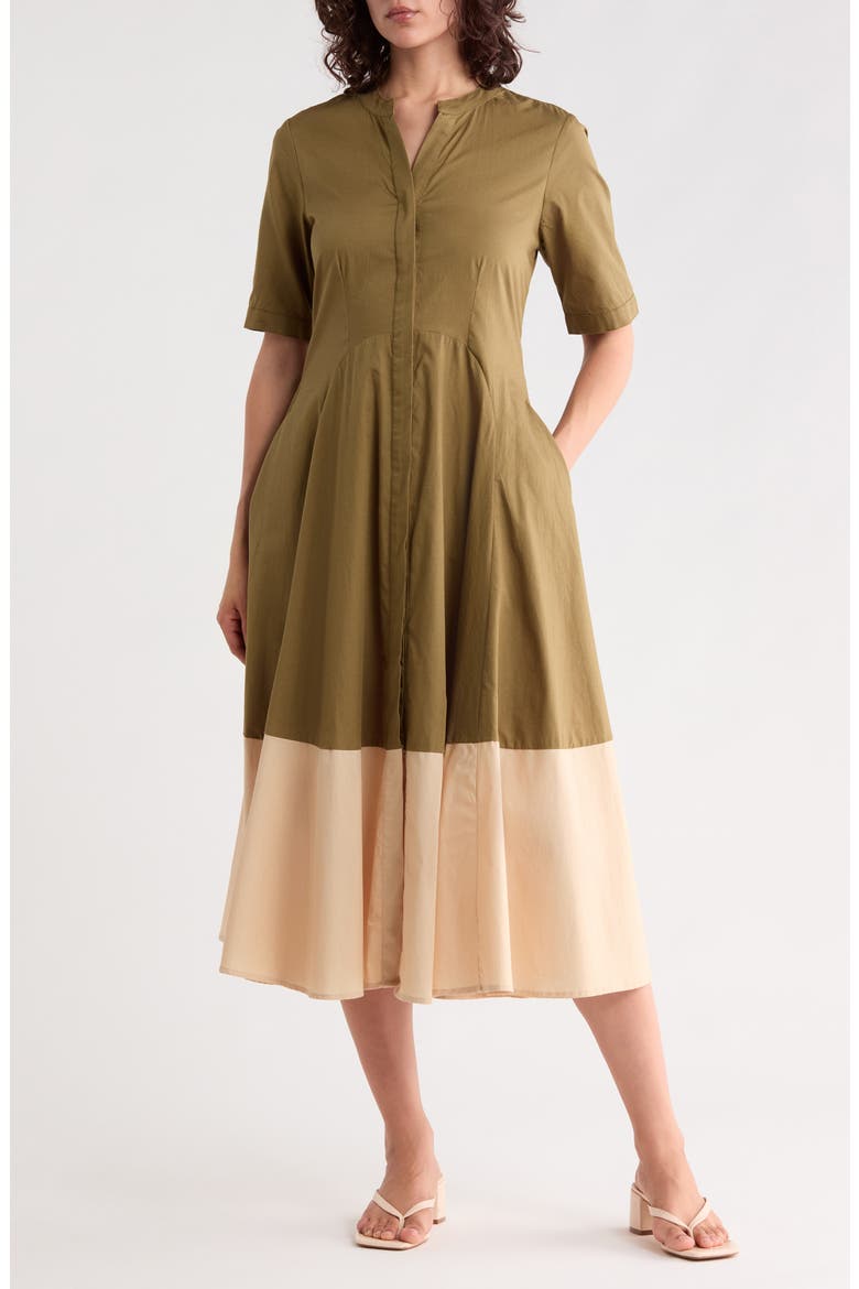 Front Seam A-Line Midi Dress, Main, color, OLIVE MOSS