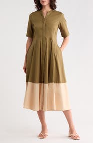 Halogen® Front Seam A-Line Midi Dress