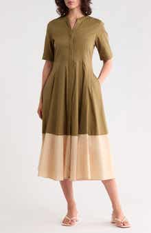 Front Seam A-Line Midi Dress