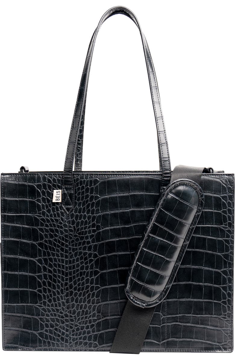 Béis Mini Work Croc Embossed Faux Leather Tote, Main, color,