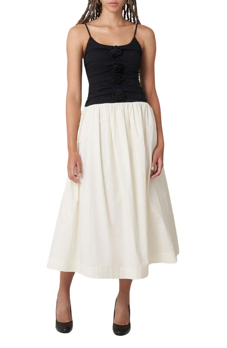 Find Me Now Meadow Rosette Mixed Media Midi Dress, Main, color, Open White