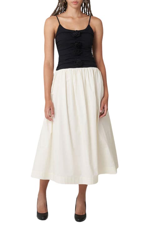 Meadow Rosette Mixed Media Midi Dress