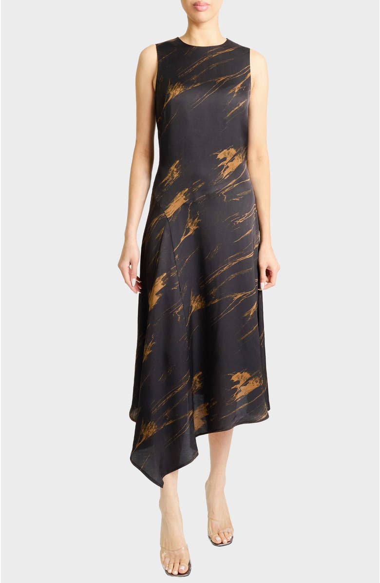 Santorelli CECILIA Sleeveless Midi Dress in Abstract Crepe, Alternate, color, Black