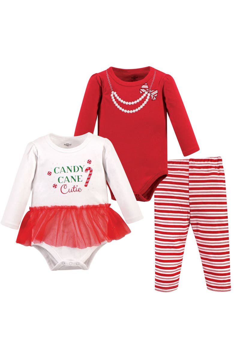 Little Treasure 3Pc Long Sleeve Bodysuit and Pant, Main, color, Candy Cane Cutie